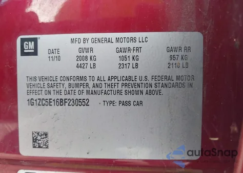 2011 Chevrolet Malibu 1Lt из США, поврежденный, VIN 1G1ZC5E16BF230552